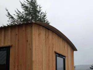 Curved steel shepherds hut roof
