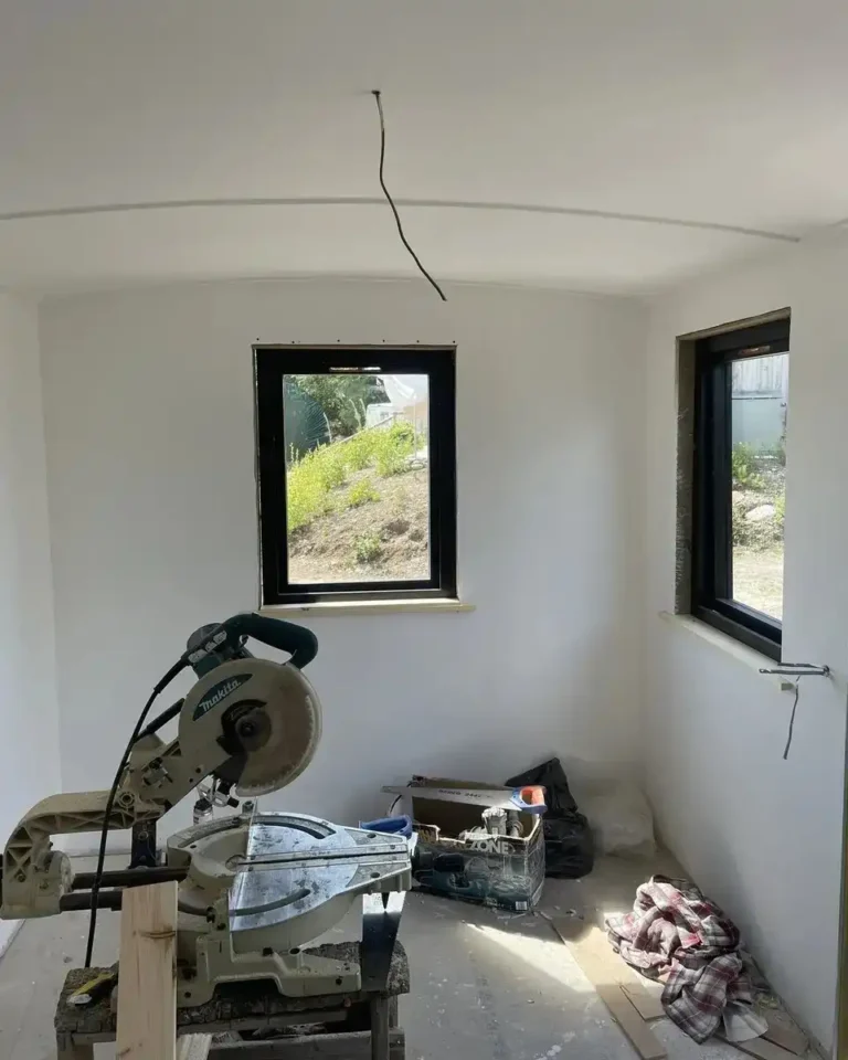 Shepherds hut interior fit out mitre saw