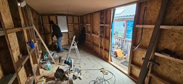 Shepherds hut interior timber framing construction